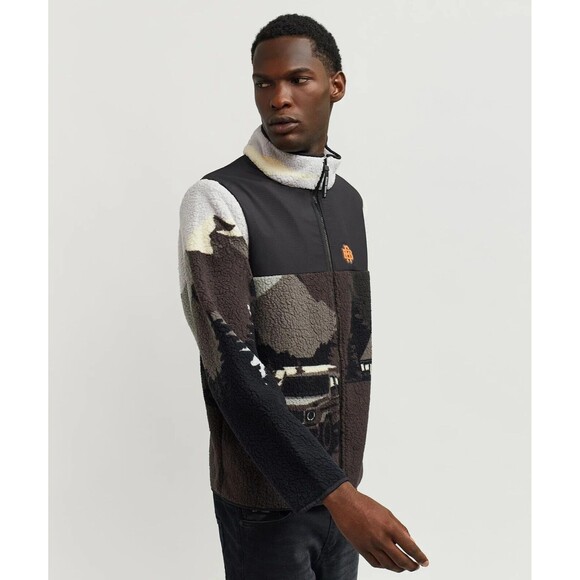 Reason Men's Black Gray Allover Print Mountain Pattern Fleece Jacket Size M - Picture 4 of 7